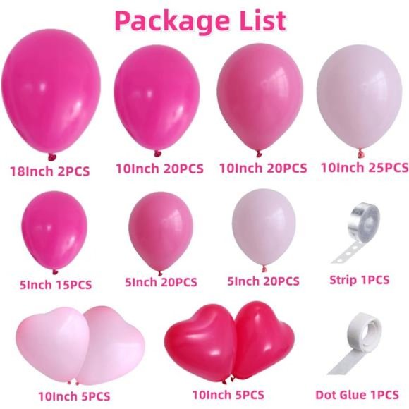 Pink Balloon Garland Arch Kit, 132PCS Hot Light Rose Magenta Balloons - Picture 5 of 6
